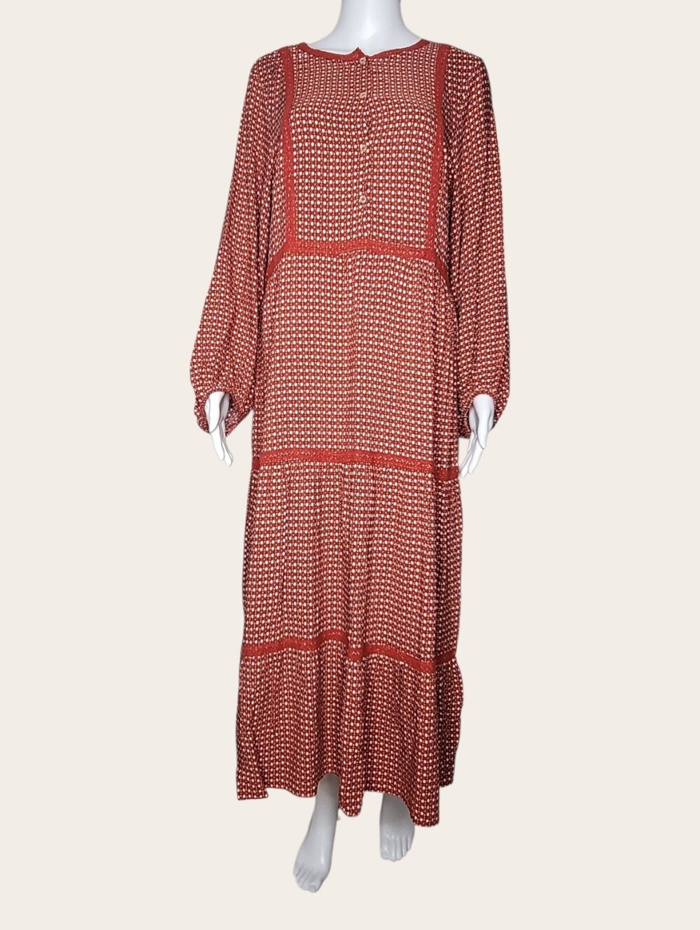 Cottagecore Long Sleeve Rust Maxi Dress - Women